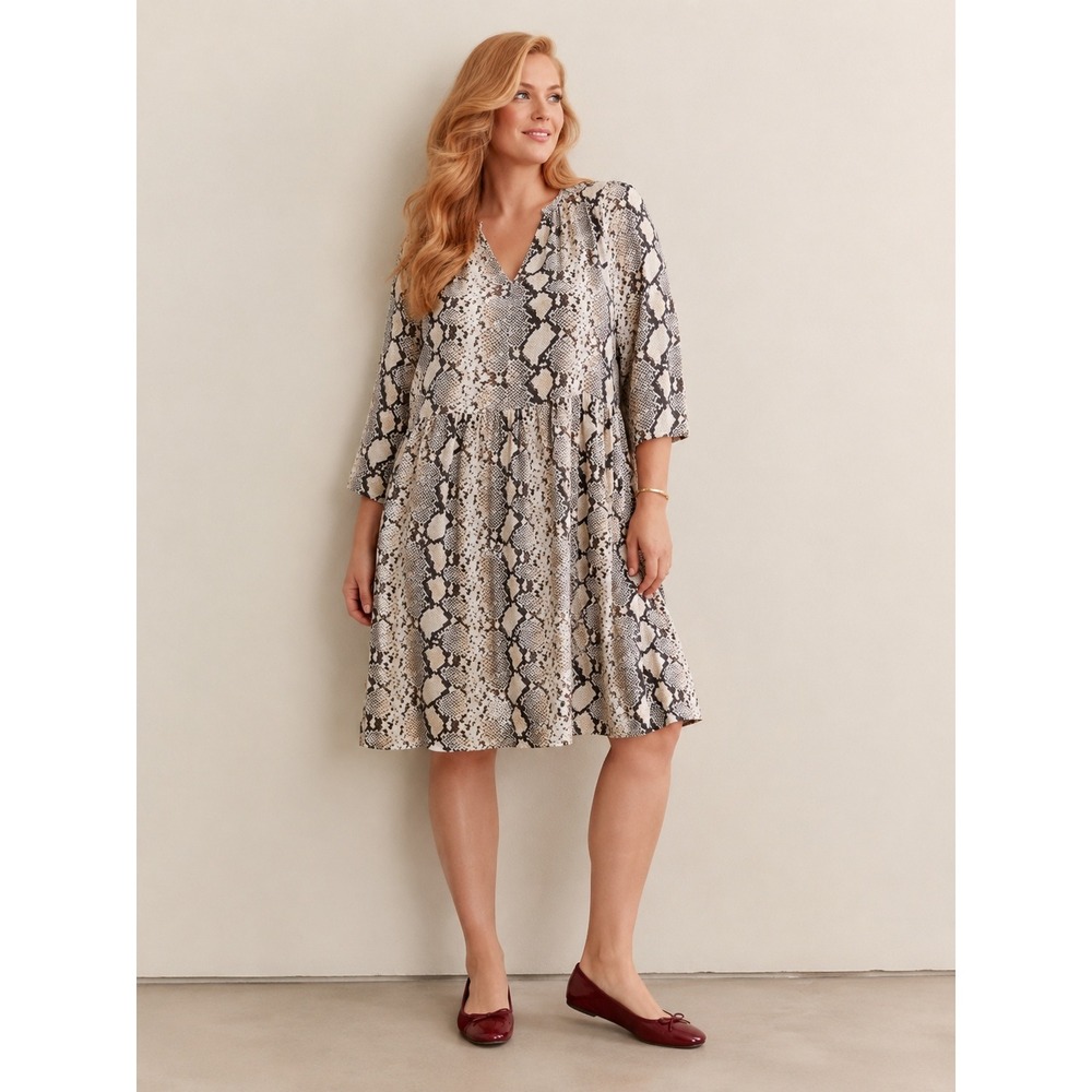 Maeve by Anthropologie Snakeskin Print Babydoll Swing Dress Brown Large L
